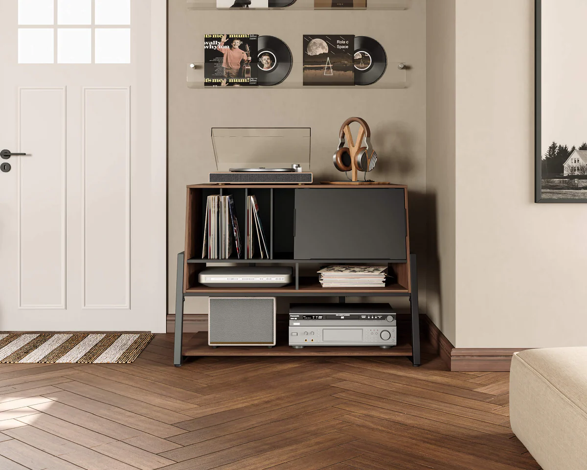 FITUEYES Eiffel RS10 Pro Walnut Retro Βάση Πικάπ & Αποθήκευσης Δίσκων Βινυλίου