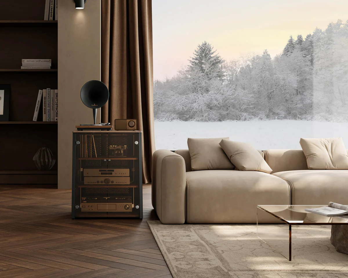 FITUEYES Eiffel V2 AS07 Πολυτελές HIFI Rack με Πορτάκια Walnut