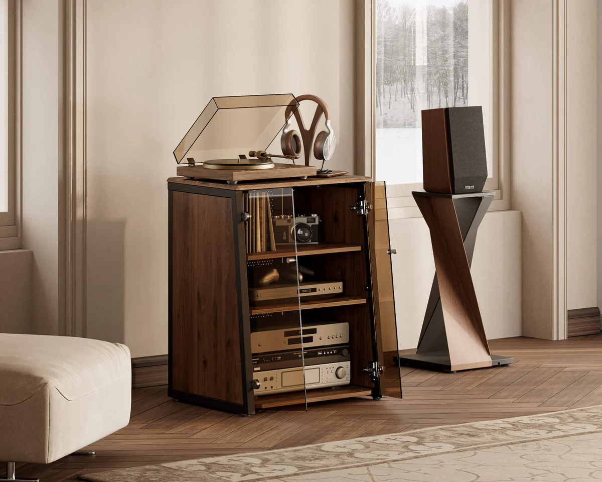 FITUEYES Eiffel V2 AS07 Πολυτελές HIFI Rack με Πορτάκια Walnut