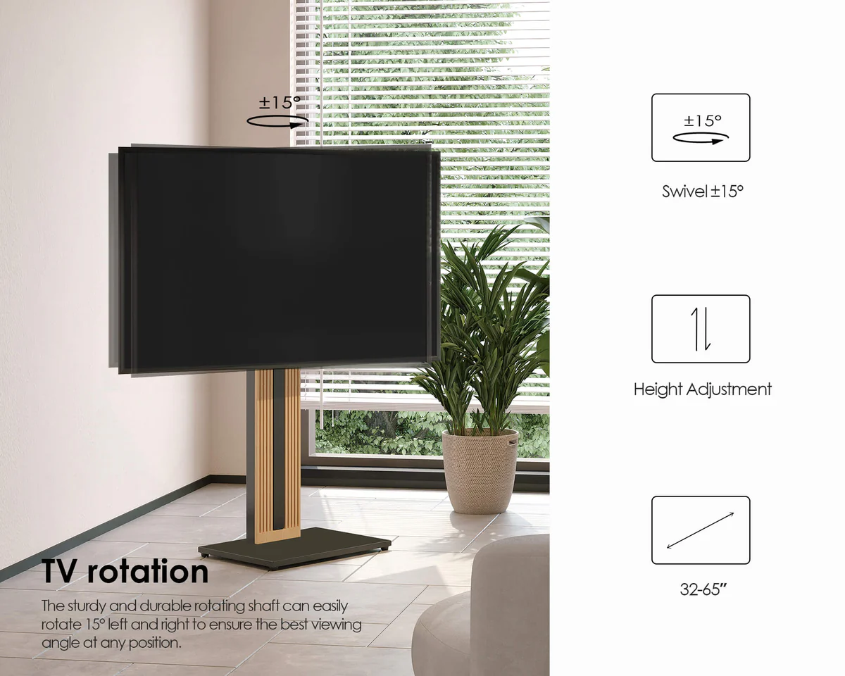 FITUEYES Zen FT65 Black Επιδαπέδια Βάση Τηλεόρασης 32"-65" με Ξύλινη Βάση & Ρυθμιζόμενο Ύψος