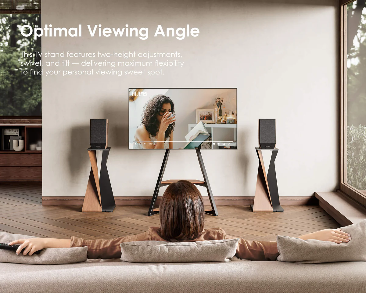 FITUEYES Eiffel FT65 Walnut Επιδαπέδια Βάση Τηλεόρασης με Ρόδες 32"-65"