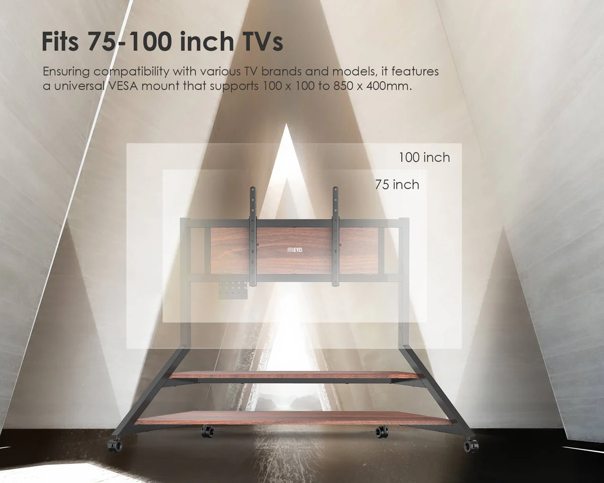 FITUEYES Eiffel V2 FT100 Walnut Επιδαπέδια Βάση Τηλεόρασης 75"-100" με Ρόδες
