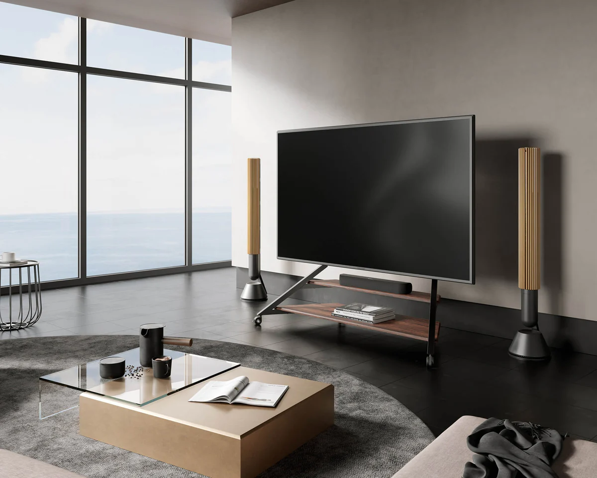 FITUEYES Eiffel V2 FT100 Walnut Επιδαπέδια Βάση Τηλεόρασης 75"-100" με Ρόδες