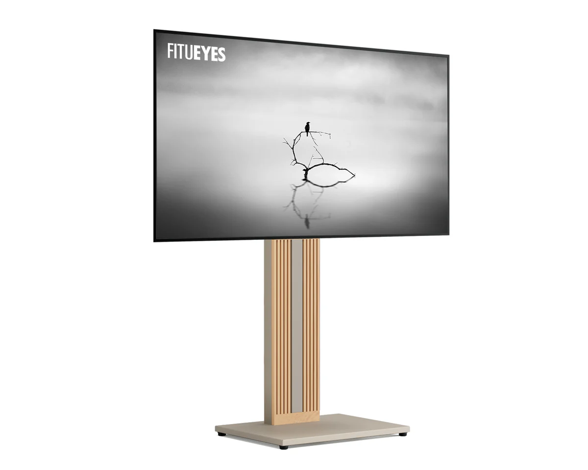 FITUEYES Zen FT65 Morandi Grey Επιδαπέδια Βάση Τηλεόρασης 32"-65" με Ξύλινη Βάση & Ρυθμιζόμενο Ύψος