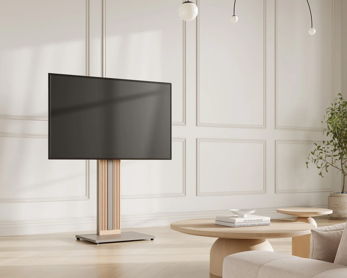 FITUEYES Zen FT65 Morandi Grey Επιδαπέδια Βάση Τηλεόρασης 32"-65" με Ξύλινη Βάση & Ρυθμιζόμενο Ύψος