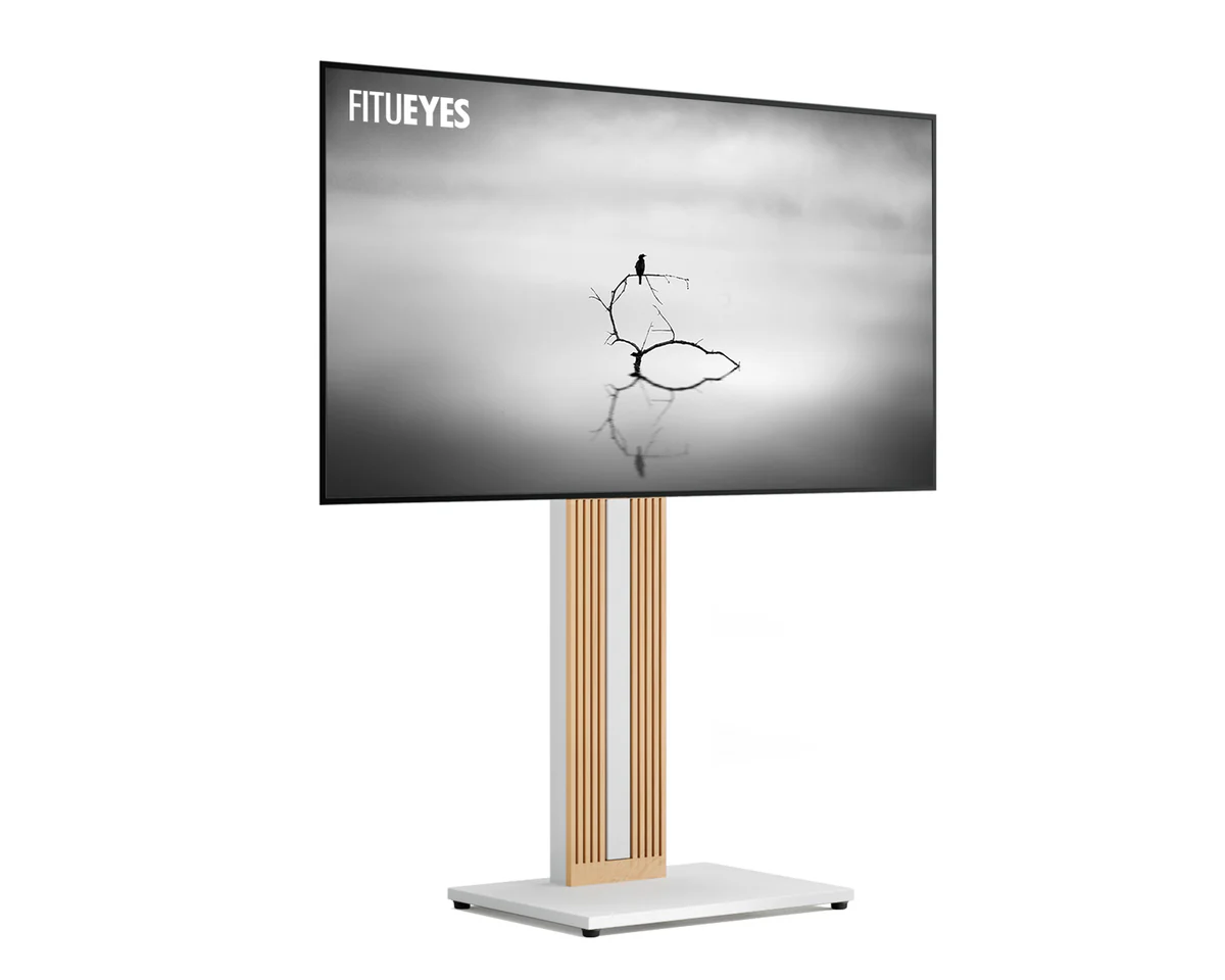 FITUEYES Zen FT65 White Επιδαπέδια Βάση Τηλεόρασης 32"-65" με Ξύλινη Βάση & Ρυθμιζόμενο Ύψος