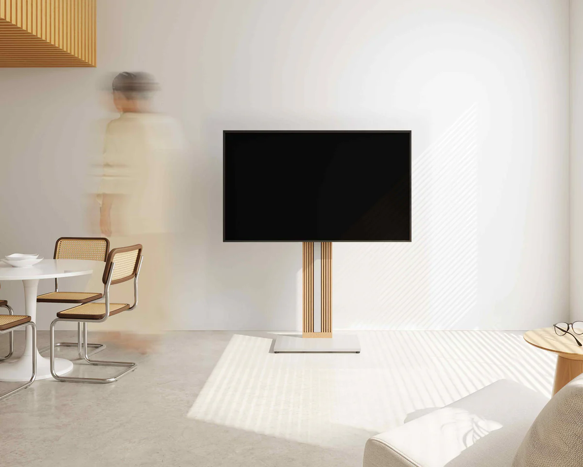 FITUEYES Zen FT65 White Επιδαπέδια Βάση Τηλεόρασης 32"-65" με Ξύλινη Βάση & Ρυθμιζόμενο Ύψος