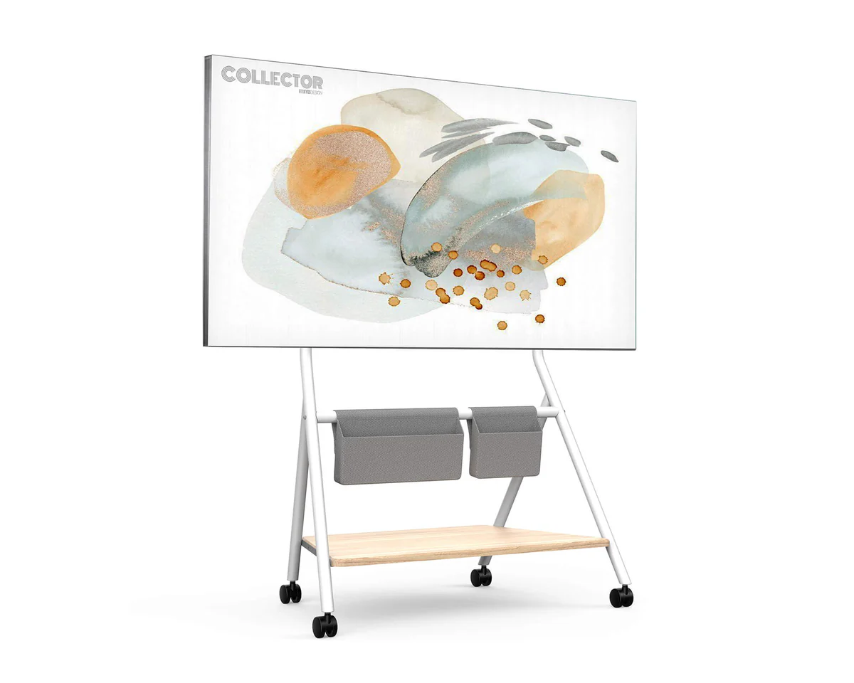 FITUEYES Collector TC78 White Επιδαπέδια Βάση Τηλεόρασης 55"-78" με Ροδάκια & Ράφια Οργάνωσης