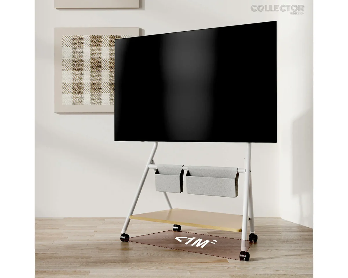 FITUEYES Collector TC78 White Επιδαπέδια Βάση Τηλεόρασης 55"-78" με Ροδάκια & Ράφια Οργάνωσης