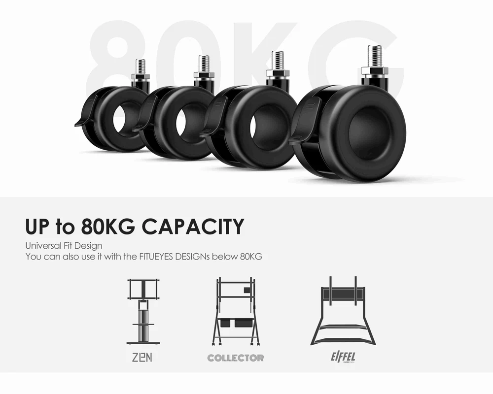 FITUEYES Floor Protective Casters Black Σετ 4 Τροχών Υψηλής Αντοχής με Φρένο για Προστασία Δαπέδου