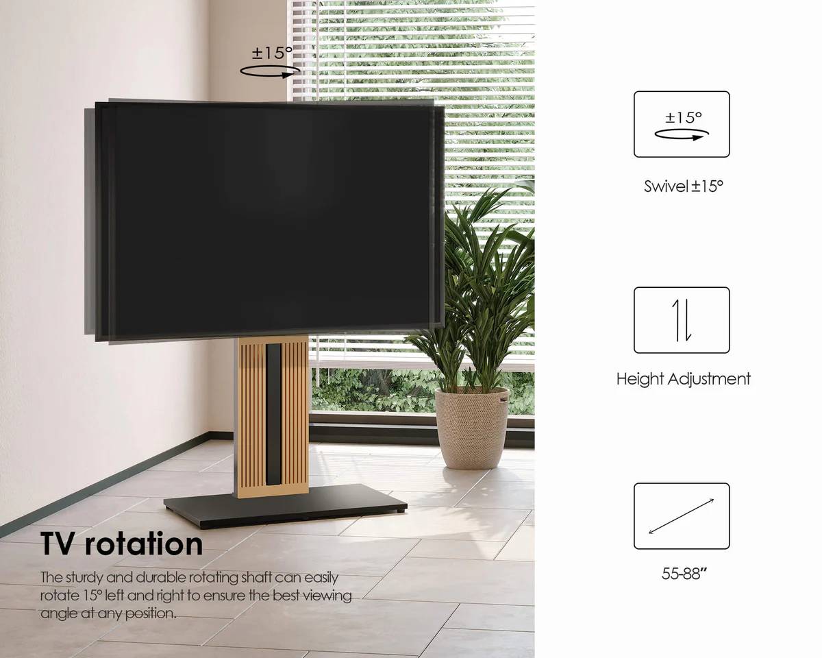FITUEYES Zen FT88 Black Επιδαπέδια Βάση Τηλεόρασης 55"-88" με Ξύλινη Βάση & Ρυθμιζόμενο Ύψος