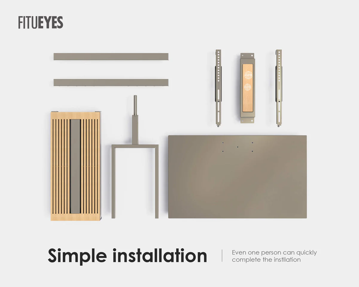 FITUEYES Zen FT88 Morandi Grey Επιδαπέδια Βάση Τηλεόρασης 55"-88" με Ξύλινη Βάση & Ρυθμιζόμενο Ύψος