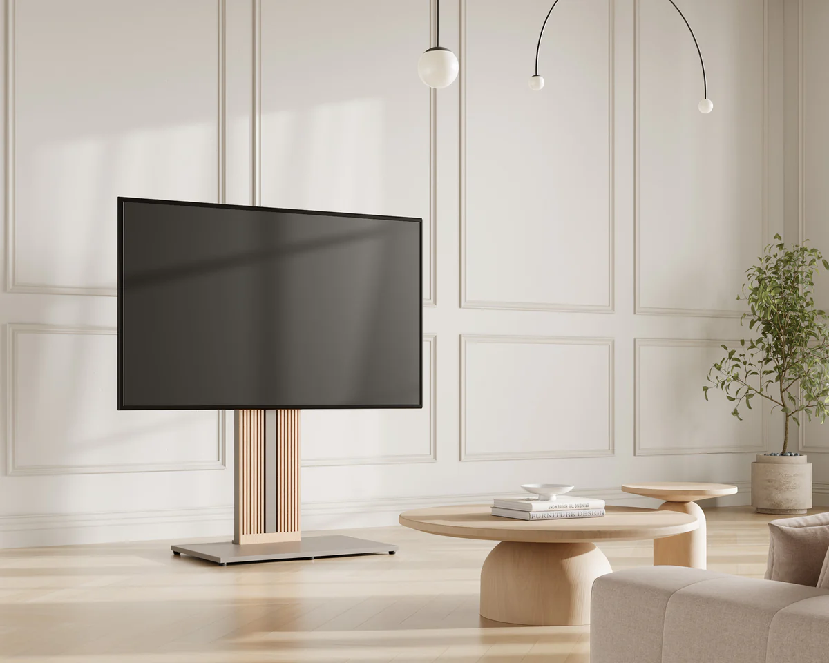 FITUEYES Zen FT88 Morandi Grey Επιδαπέδια Βάση Τηλεόρασης 55"-88" με Ξύλινη Βάση & Ρυθμιζόμενο Ύψος