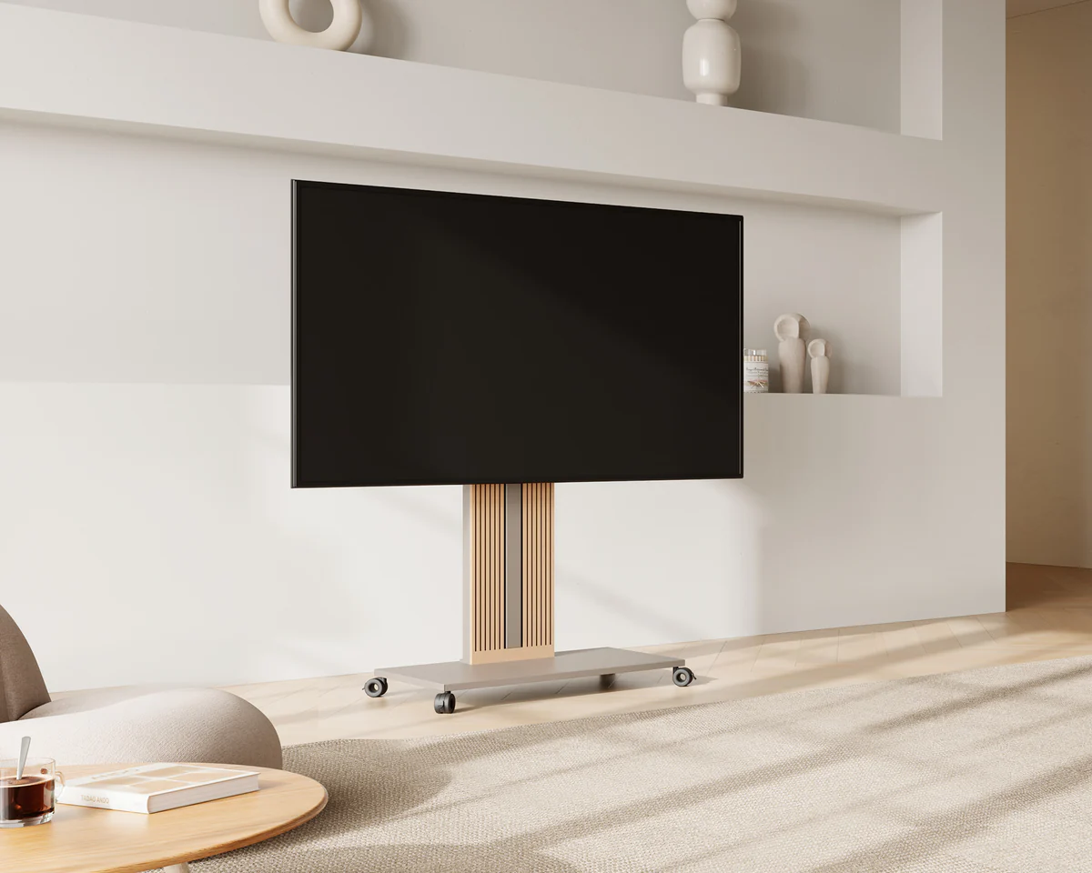 FITUEYES Zen FT88 Morandi Grey Επιδαπέδια Βάση Τηλεόρασης 55"-88" με Ξύλινη Βάση & Ρυθμιζόμενο Ύψος