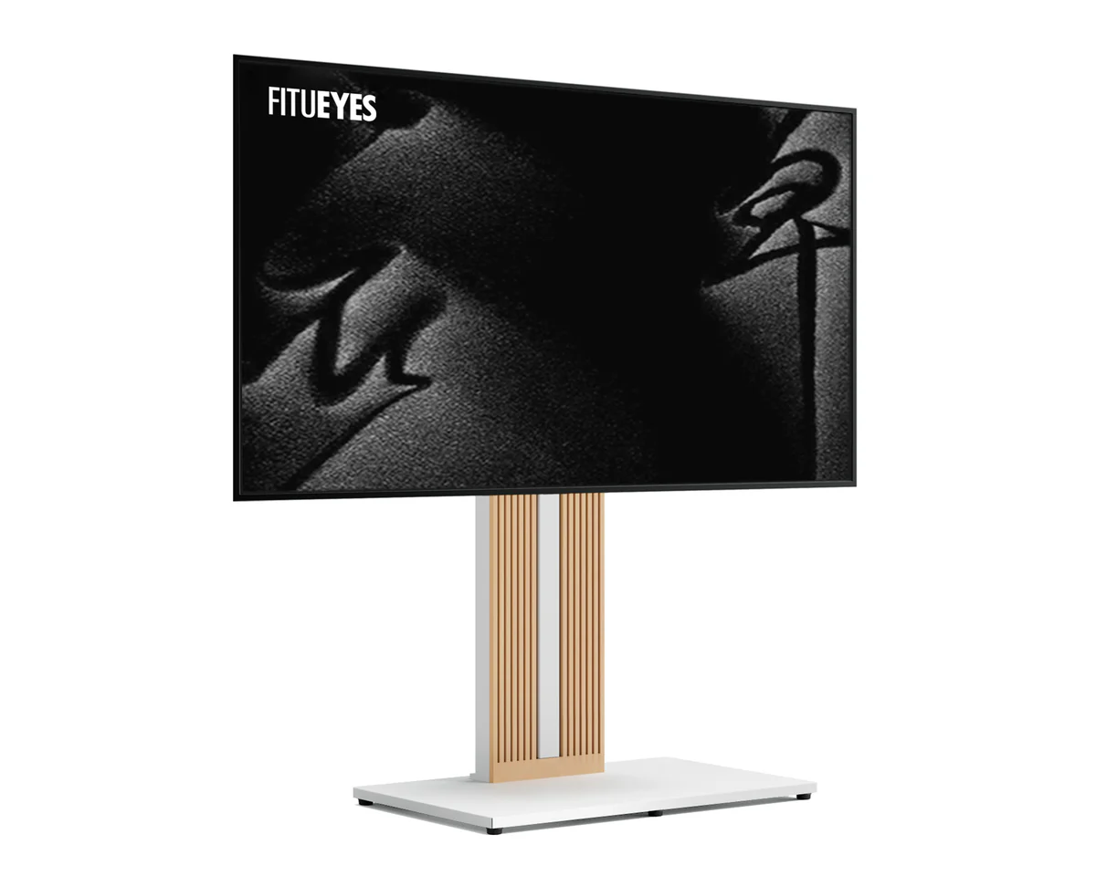 FITUEYES Zen FT88 White Επιδαπέδια Βάση Τηλεόρασης 55"-88" με Ξύλινη Βάση & Ρυθμιζόμενο Ύψος