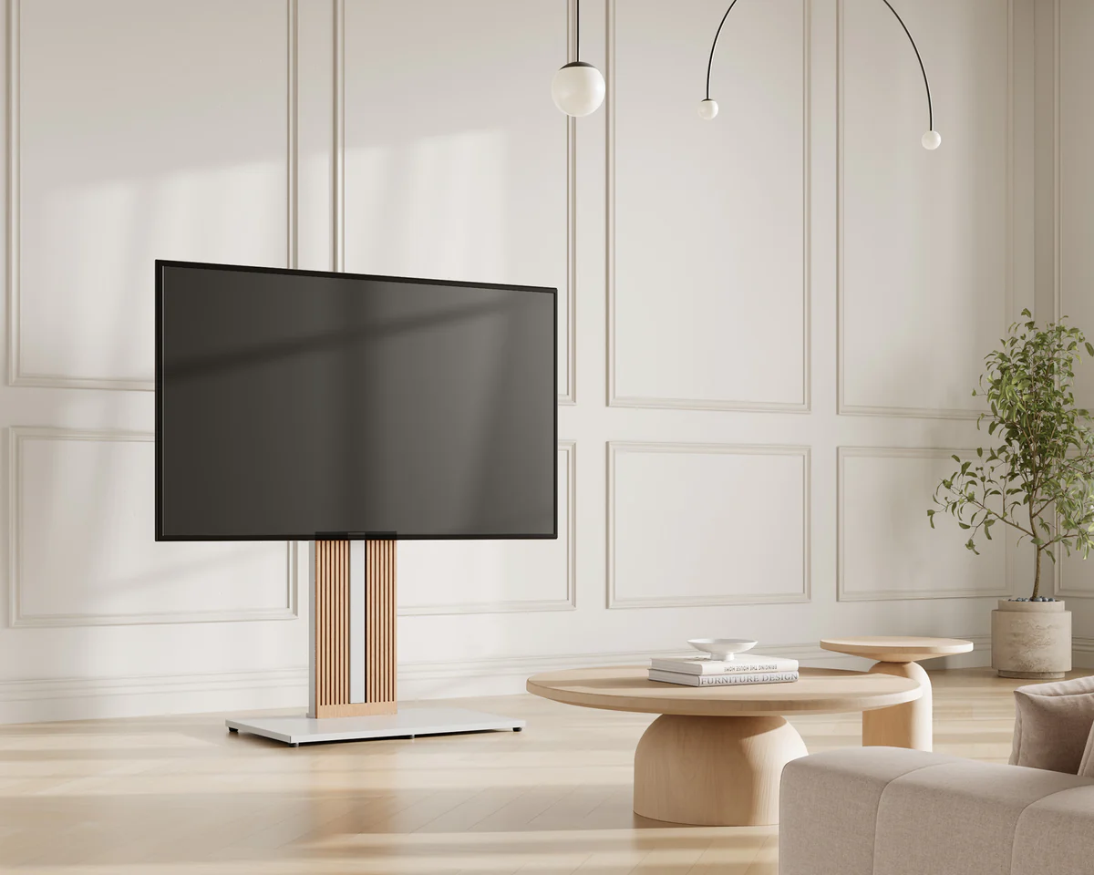 FITUEYES Zen FT88 White Επιδαπέδια Βάση Τηλεόρασης 55"-88" με Ξύλινη Βάση & Ρυθμιζόμενο Ύψος