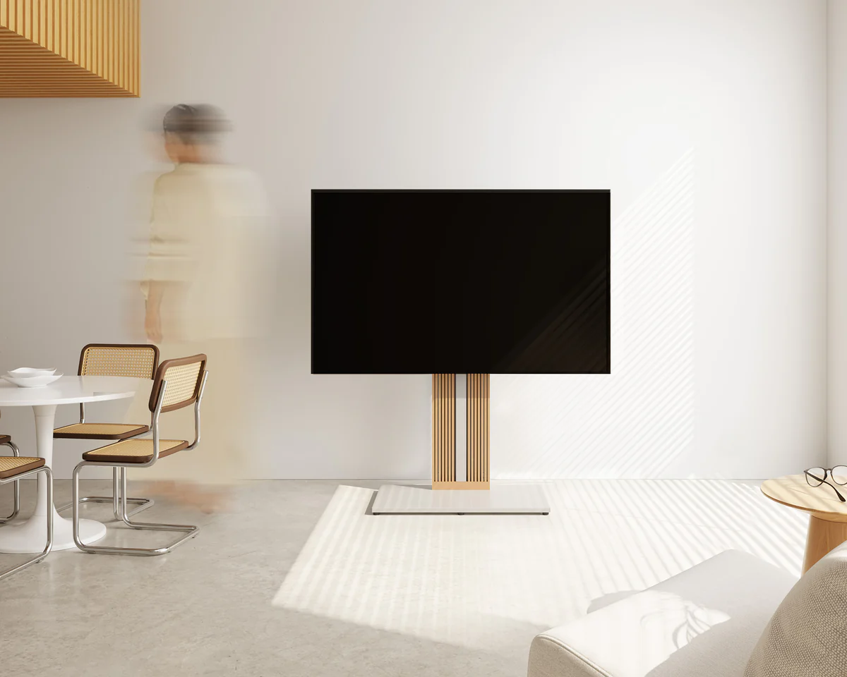 FITUEYES Zen FT88 White Επιδαπέδια Βάση Τηλεόρασης 55"-88" με Ξύλινη Βάση & Ρυθμιζόμενο Ύψος