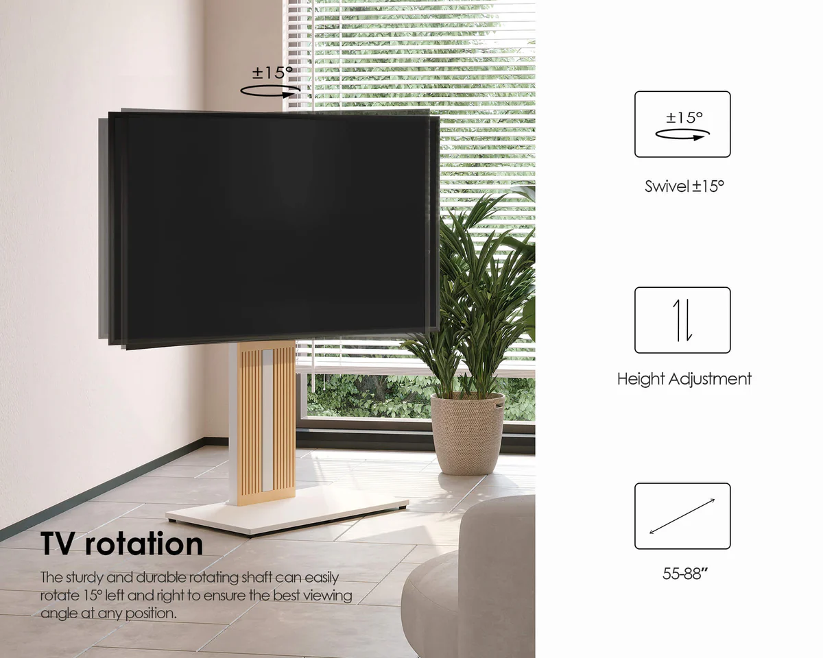 FITUEYES Zen FT88 White Επιδαπέδια Βάση Τηλεόρασης 55"-88" με Ξύλινη Βάση & Ρυθμιζόμενο Ύψος
